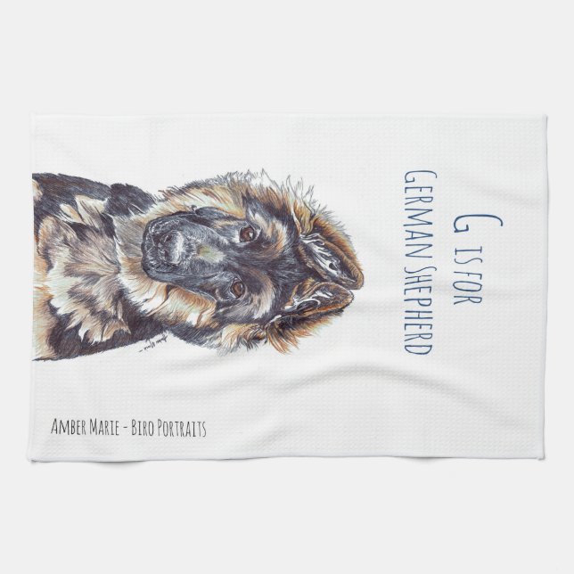 G är för tysk herde kökshandduk (Horisontell)