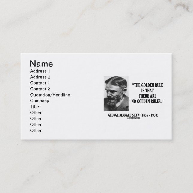 G. B. Shaw Golden Rule No Golden Regler Citat Visitkort (Framsida)