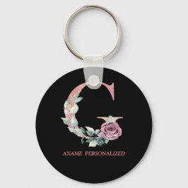 G Blommigt Monogram Namn Brev Rosa Agate Keychain Nyckelring