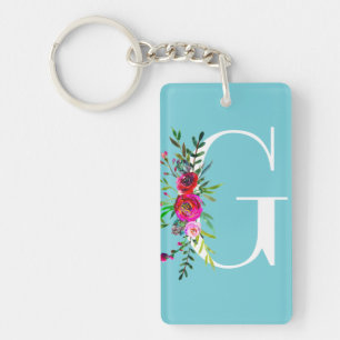 G Bokstav Initial Monogram Blommig Anpassad Färg