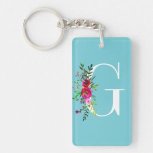 G Bokstav Initial Monogram Blommig Anpassad Färg