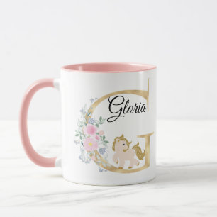 G bokstav personlig namn monogram med ponny mugg