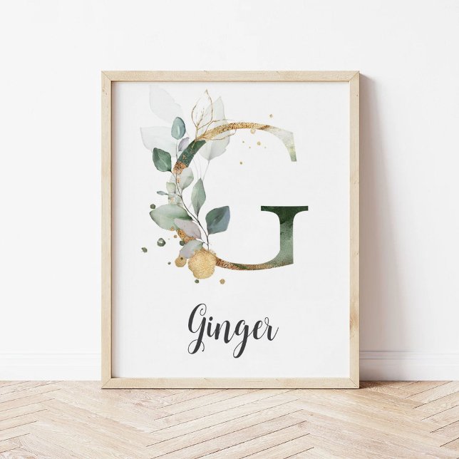 G-bokstavsmonogram Greenery Nursery Namnskylt Vägg Poster (Skapare uppladdad)