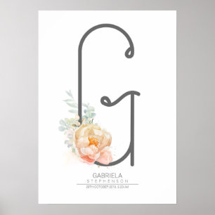 G Bokstavsmonogram Rosa Persikofärgad Blommig Hemd Poster