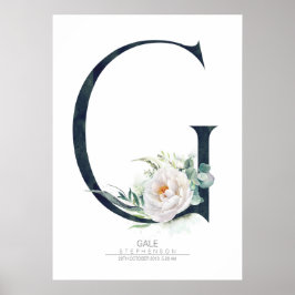 G Bokstavsmonogram Vita Blommor och Grönska Poster