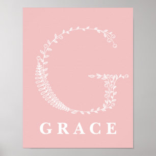 G Botanisk Blommigt Monogram Anpassningsbar Nurser Poster