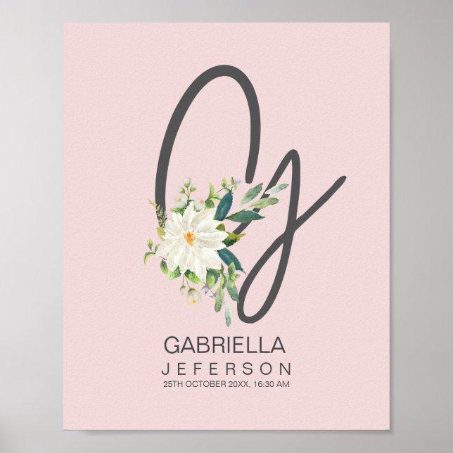 G Brev Monogram  Blommigt Decor Poster (Framsidan)