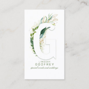 G Brev Monogram Guld Greenery Löv Elegant Visitkort