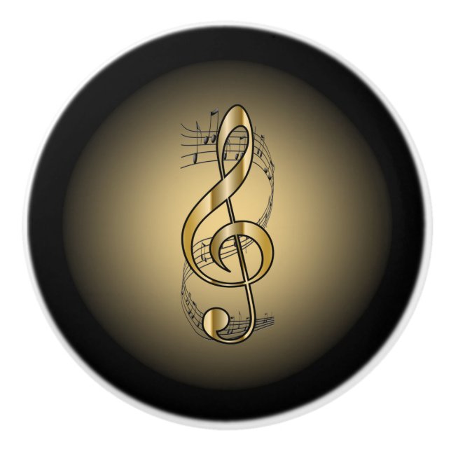G Clef ~ Musical Rulla ~ Guld/Black Background ~ Knopp (Framsidan)