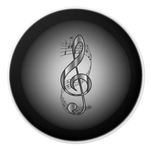 G Clef ~ Musical Rulla ~Silver/Black Background ~ Knopp