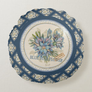G Creation Office Blue-blomma Rund Kudde