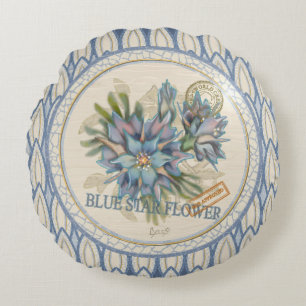 G Creation Office Blue-blomma Rund Kudde