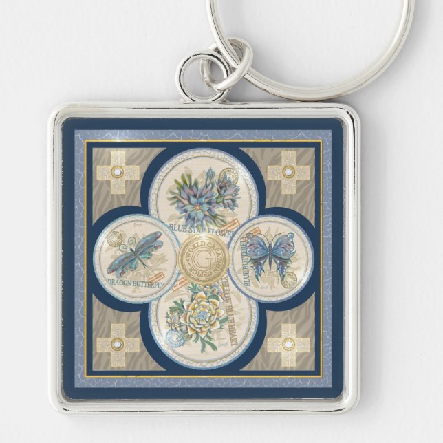 G Creation Office Fyrkantig Silverfärgad Nyckelring (Framsidan)