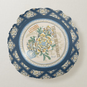 G Creation Office-gult-blomma Rund Kudde