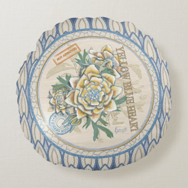 G Creation Office-gult-blomma Rund Kudde (Framsidan)