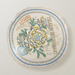 G Creation Office-gult-blomma Rund Kudde