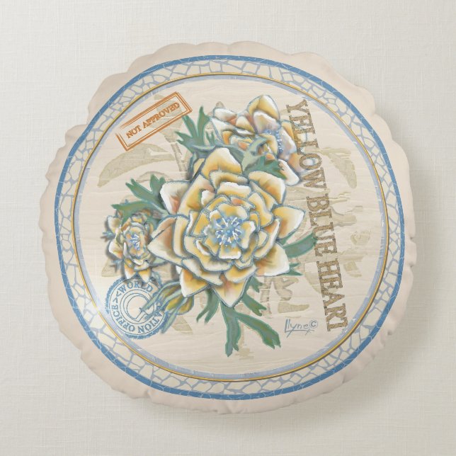 G Creation Office-gult-blomma Rund Kudde (Framsidan)