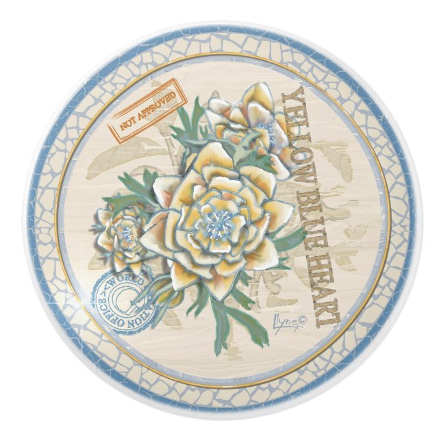 G Creation Office gult blomsterkeramik Knob Knopp (Framsidan)