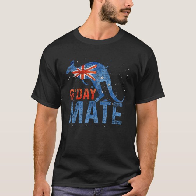 G Day Mate Kangaroo Aussie Animal Australia Flagga T Shirt (Framsida)