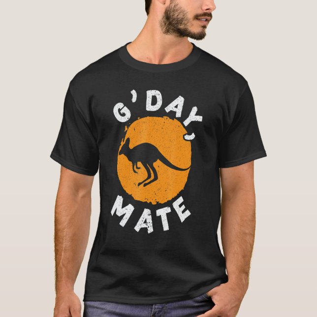 G' Day Mate Kangaroo Australia Australian Aussie V T Shirt (Framsida)