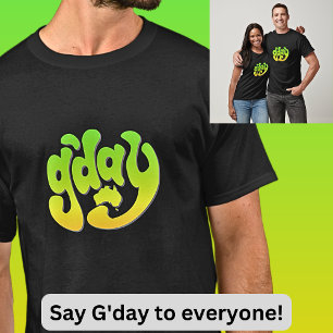 G.DAY med Australien Karta Grönt Guld i Mörk T Shirt