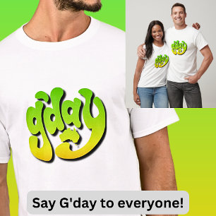 G.DAY med Australien Karta Grönt Guld i Vita T Shirt