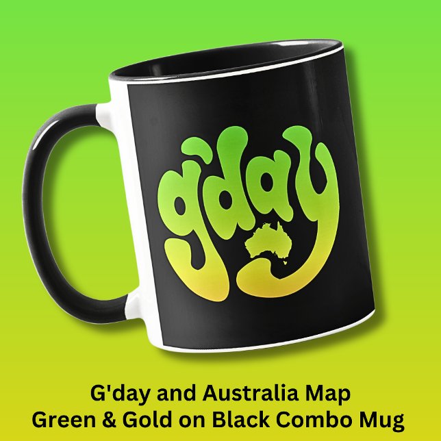 G.DAY med Australien Karta Grönt Guld på Svarta ha Mugg (Skapare uppladdad)