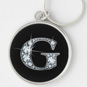 "G" Diamond Bling Keychain Rund Silverfärgad Nyckelring