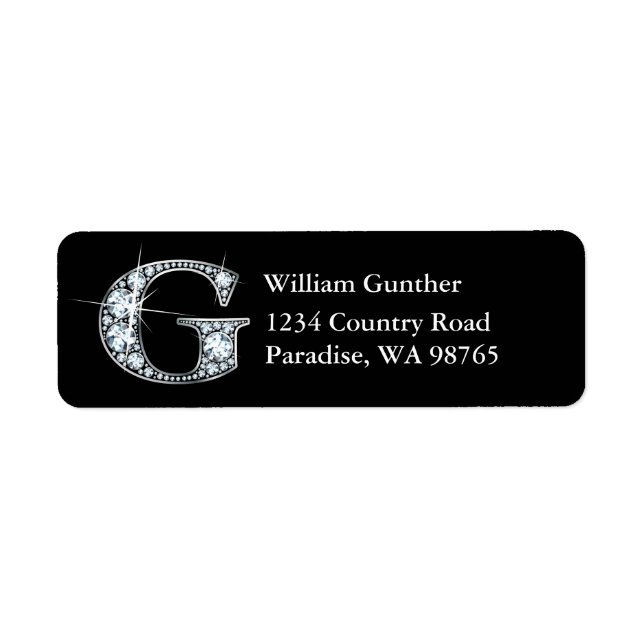 "G" Diamond Bling Monogram Returadressetikett Returadress Etikett (Framsidan)