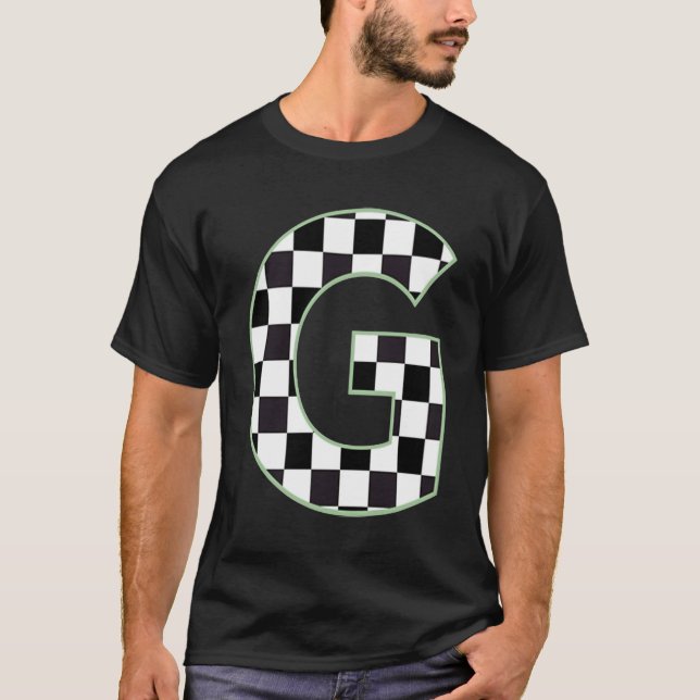 G Initial Monogram black & white checkerboard T Shirt (Framsida)