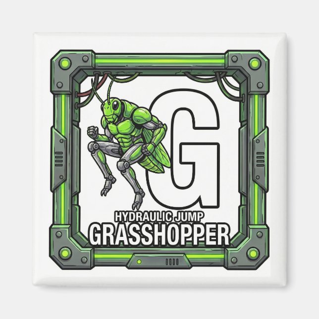 G is for Grasshopper – GTA Style ABC Learning Magnet (Framsidan)