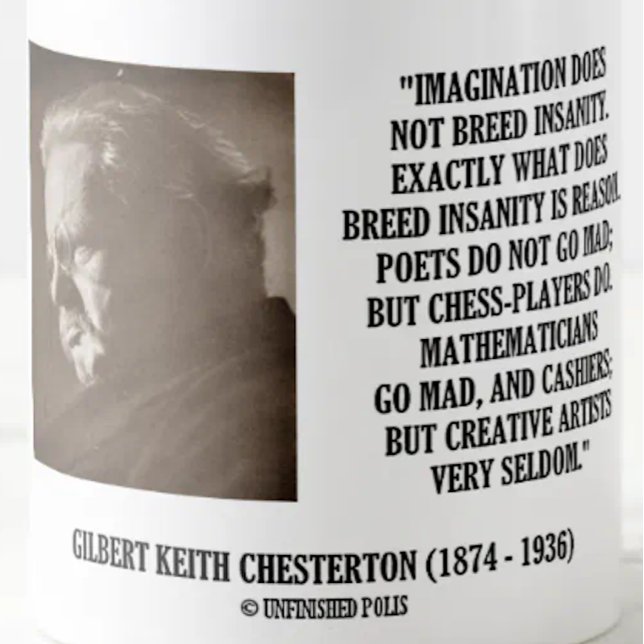 G.K. Chesterton Imagination Insanity Kreativ Kaffemugg (Mug featuring G.K. Chesterton's poignant observation on how imagination does not breed insanity)