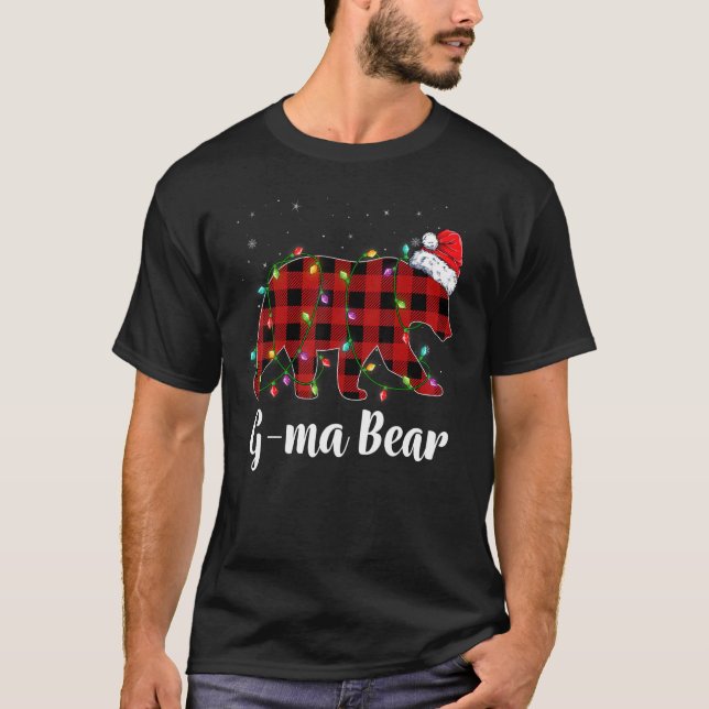 G ma Bear Buffalo Red Plaid Matching Family Christ T Shirt (Framsida)