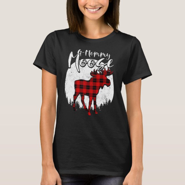 G Mommy Moose Red Plaid Buffalo Matching Family Pa T Shirt (Framsida)