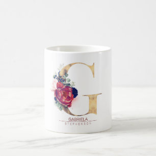 G Monogram Blommigt Burgundy Red and Navy Blue Kaffemugg