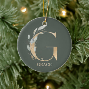 G Monogram-Blommigtens Personlig Julgransprydnad Keramik