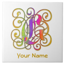 G Monogram ditt namn keramisk platta "Gothic Rainb Kakelplatta