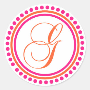 G Monogram (Rosa/Orange - punktcirkel) Runt Klistermärke