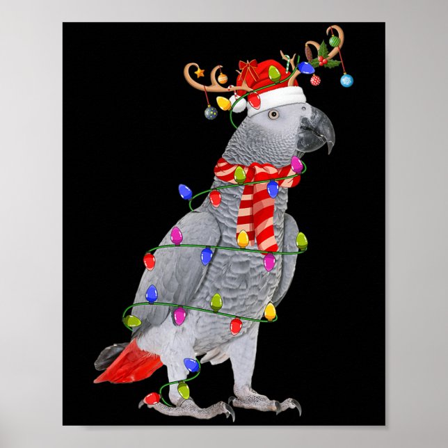 G Parrot Bird Ljus Reindeer Santa Hat Poster (Framsidan)