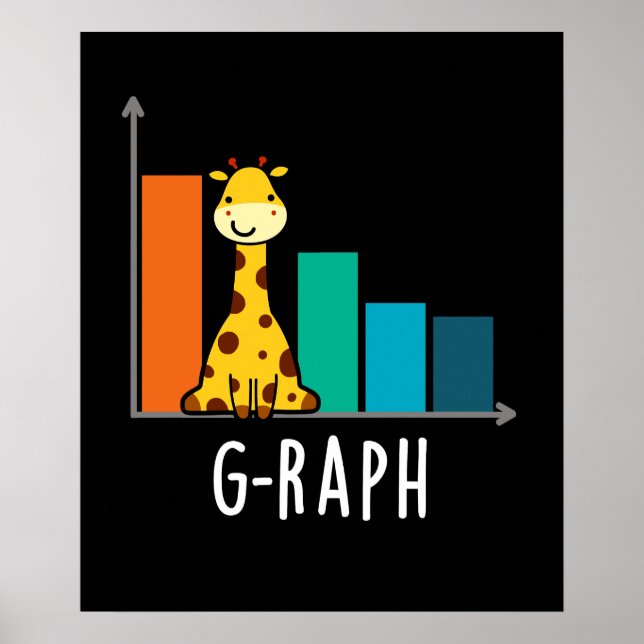 G-raph Funny Giraffe Graph Pun Mörk BG Poster (Framsidan)