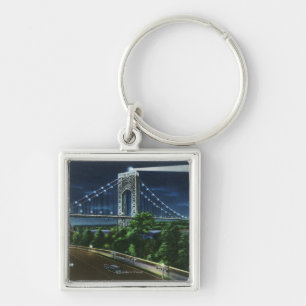 G. Washington Bridge, Hudson på natten Fyrkantig Silverfärgad Nyckelring