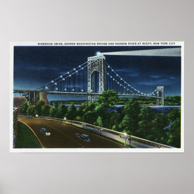G. Washington Bridge, Hudson på natten Poster (Framsidan)