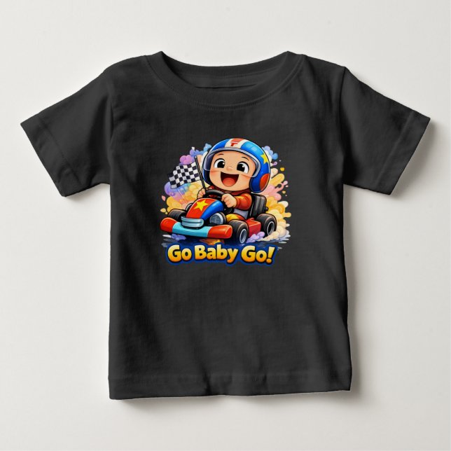 Gå Bebis Gå Söt Racing Småbarnsillustration T Shirt (Framsida)