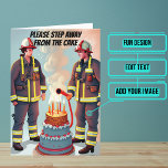 Gå bort från Cake Funny Fireman Birthday Kort<br><div class="desc">Behöver du ett unikt födelsedagskort för din modiga brandkåkare? Det här underbara kortet är unikt och färglöst och har brandmän på väg att lägga ut ljusen på en födelsedagskalas. Den följs upp med ett hjärtligt budskap. Inuti har vi skrivit högernas meddelande för att prata just nu, men du kan anpassa...</div>