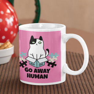 Gå bort från den mänskliga katten i pussel kaffemugg