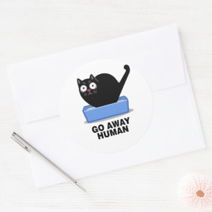 Gå bort från människans fina Cute Black Cat Hates Runt Klistermärke