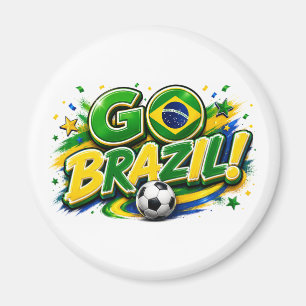 GÅ BRASILIEN Patriotisk Fotbollsfan Brasiliansk Magnet