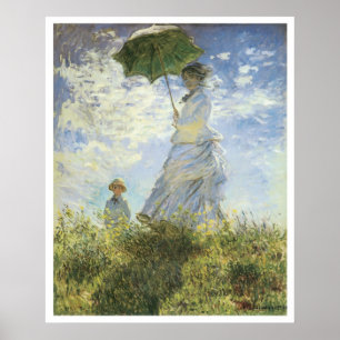 Gå, dam med en ett slags solskydd, Claude Monet Poster