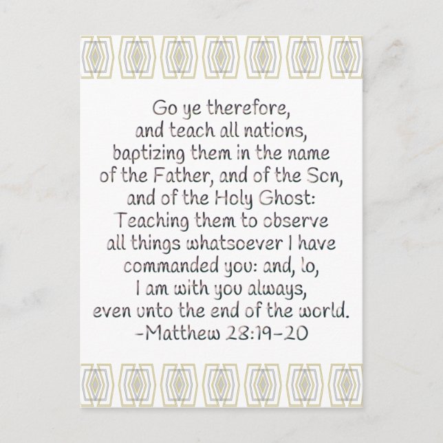 Gå därför och Teach All Nations Vykort (Framsida)