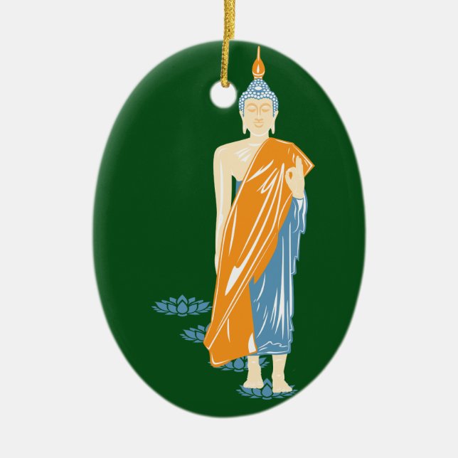Gå (den keramiska) Buddha julprydnaden, Julgransprydnad Keramik (Framsidan)